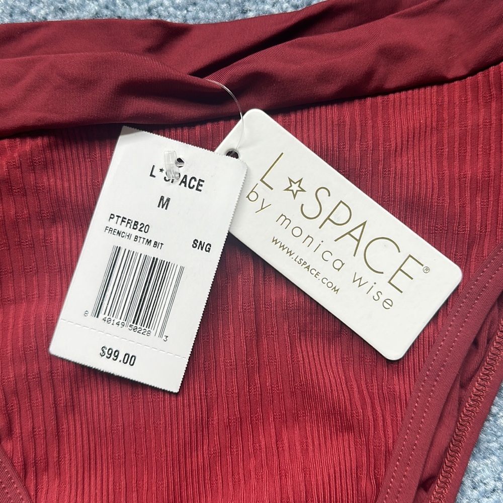 NWT L*Space Ribbed Frenchi Bikini Bottom in Sangria / Red (Size: M) - Picture 5 of 7